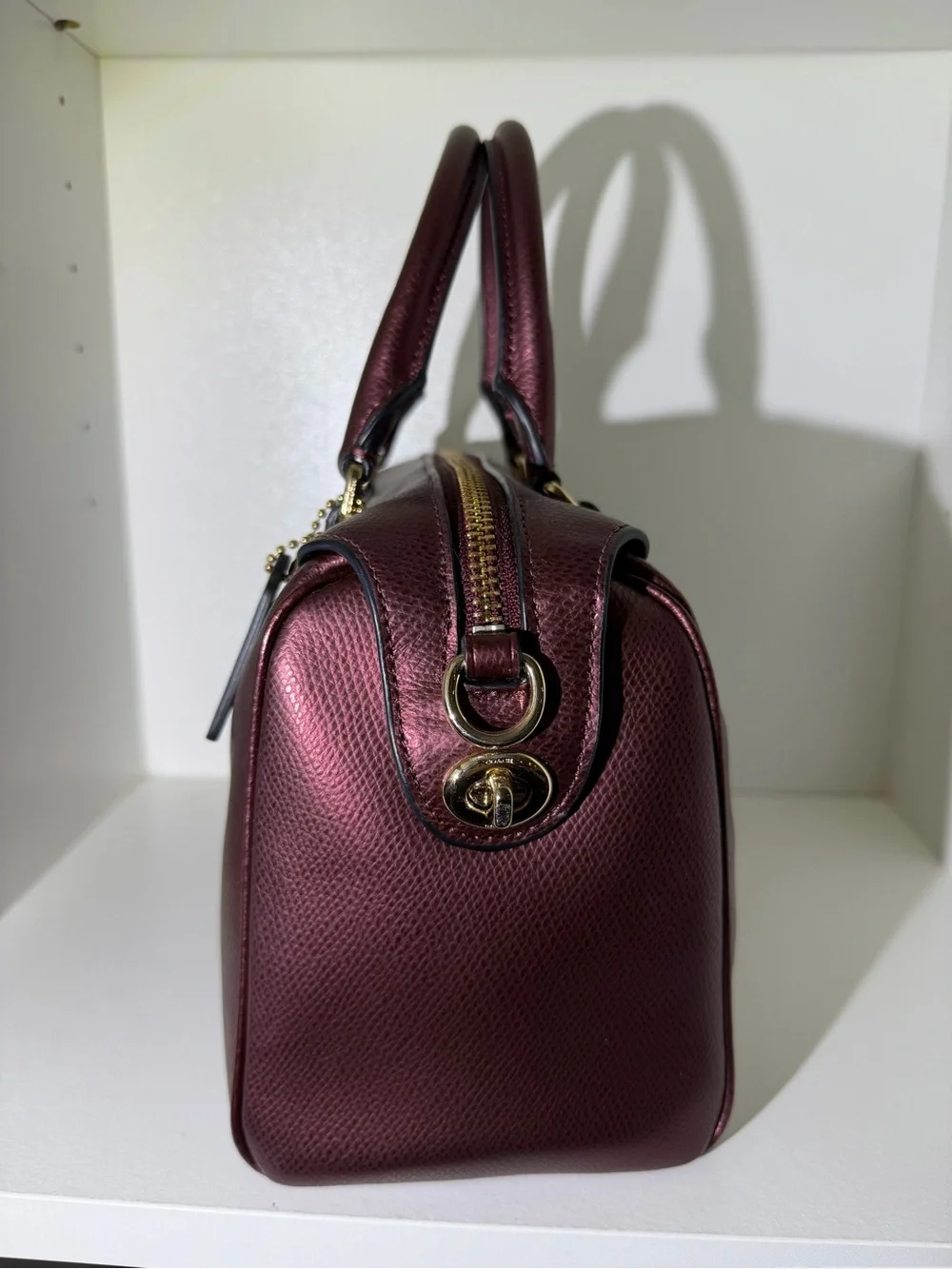 Coach Bennett Metallic Plum Dome Satchel with Gold Hardware - Picture 3 of 10